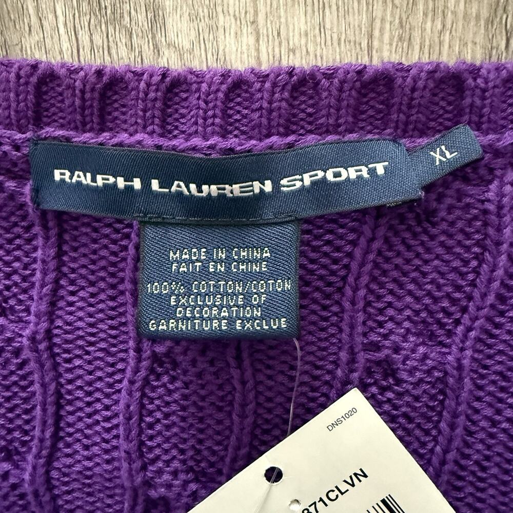 Ralph Lauren Sport Sweater Womens Size XL Purple Cable Knit V-Neck Cotton NEW - Picture 2 of 7